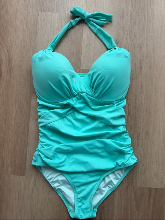 Victoria's Secret Other - Victoria’s Secret Aqua Ruched Halter One Piece Swimsuit 34D